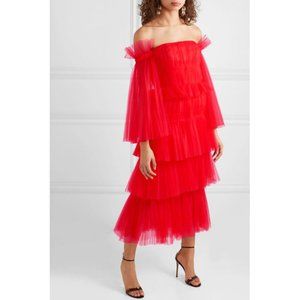 Carolina Herrera Off-the-Shoulder Red Tulle Dress